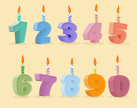 set birthday candles cartoon numbers. Vector illustration