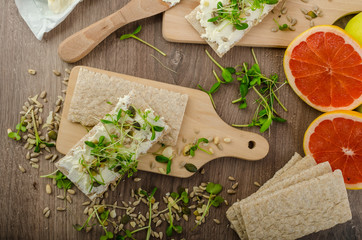 Healthy breakfast, Crispbread with organic cream cheese