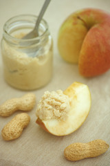 Apples and raw organic homemade peanut butter