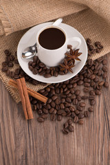Coffee cup with burlap sack