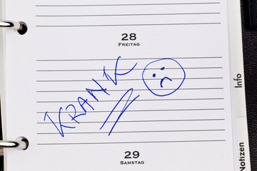 Eintrag im Kalender: Krank