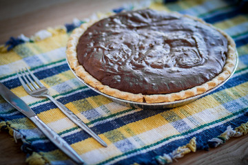 Chocolate Pie On Plaid Placemat