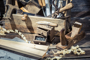 Old carpentry workshop with toolbox