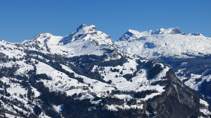 Fototapeta na wymiar Winter landscape in Central Switzerland, view from Stoos
