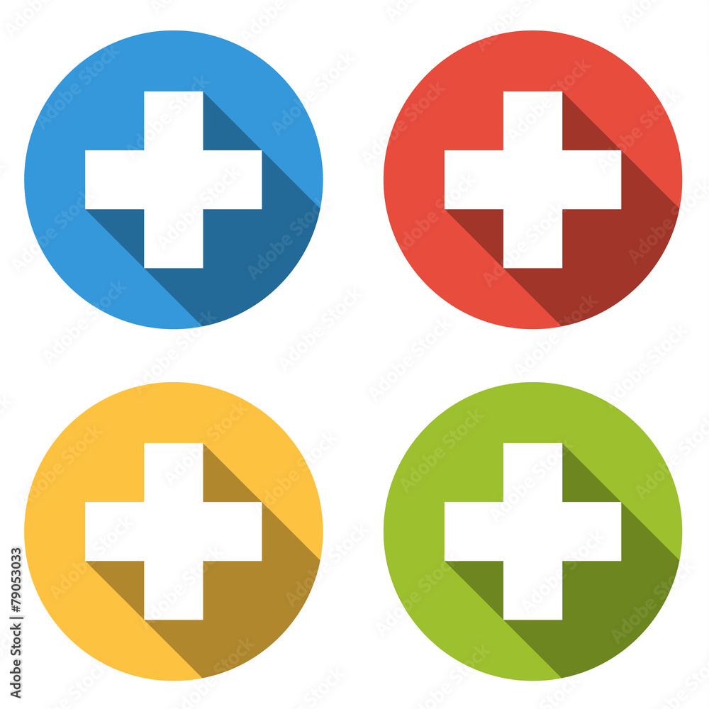 Poster collection of 4 isolated flat colorful buttons for help /add wi
