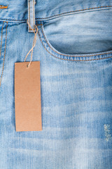 Blue jeans detail with blank label