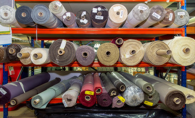 The fabrics on the shelves