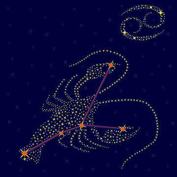 Zodiac sign Cancer over starry sky