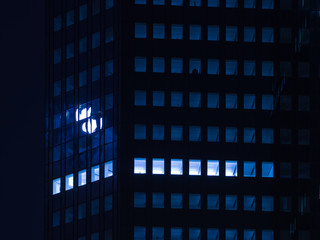 Blue lights at night in Frankfurt, Germany
