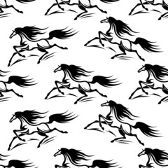 Black horses silhouettes seamless pattern