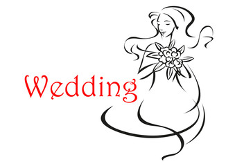 Bride with long curly hair wedding card