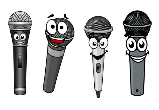 Cartoon happy wireless microphones characters