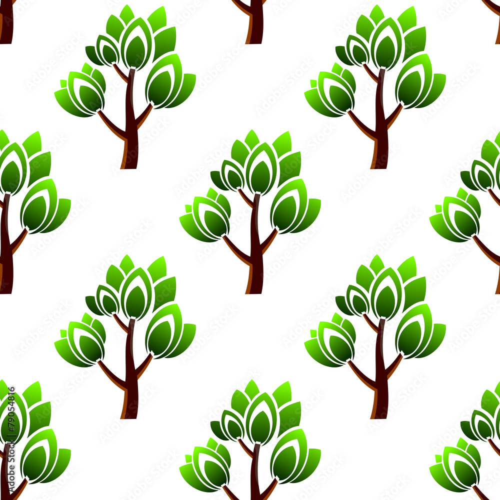 Poster Seamless trees with leafy branches pattern