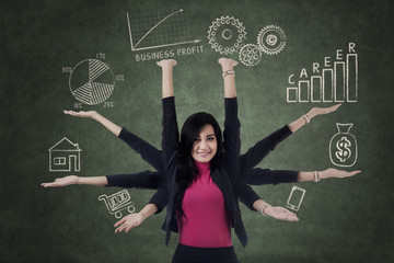 Woman holds priority things