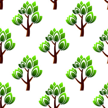 Seamless trees with leafy branches pattern