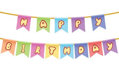 Happy birthday Text on rope isolated on white background