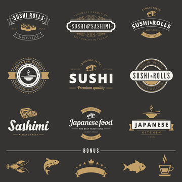 Sushi Rolls Sashimi Hipster Logo design vector typography