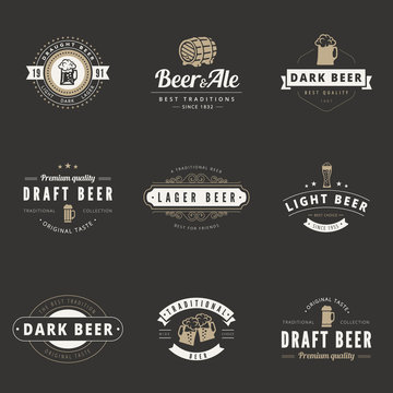 Beer Hipster Logo design vector typography. Brewery Logotypes
