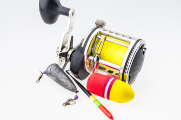 fishing tackle on white background