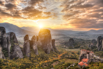 Panorama of the Meteora valley in Greece