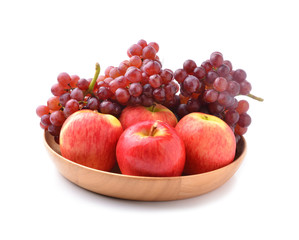 Naklejka na ściany i meble ripe red apples and grapes on white
