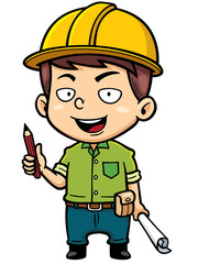 Vector illustration of Cartoon Male Architect holding blueprint