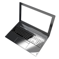 New modern laptop closeup on white background