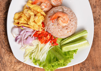 Thai shrimp fried rice serves on the dish