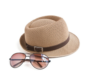 hat and sunglasses
