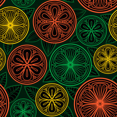 Seamless pattern of oranges, lemons and limes.