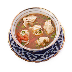 Delicious veal stew soup with meat and vegetables