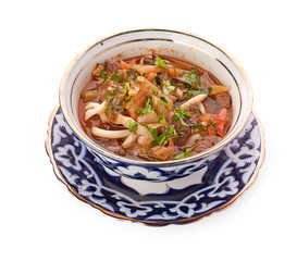 Delicious veal stew soup with meat and vegetables