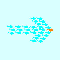 School of fish swimming in shape of arrow