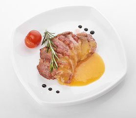 Beef steak medium grilled, isolated on white background