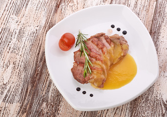 Beef steak medium grilled, isolated on white background