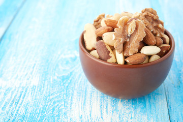 Mix nuts  on wooden background