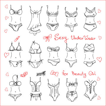 Set ladies sexy underwear, hand-drawn
