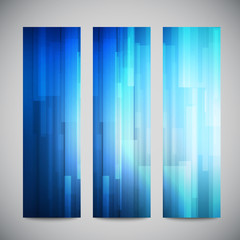 Blue low poly vector vertical banners set with polygonal