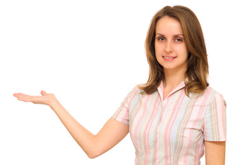 Fototapeta premium Business woman with hand show with blank sign