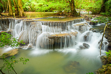 Obraz na płótnie Canvas Deep forest Waterfall ,Huay Mae Khamin, Kanchanaburi ,Thailand