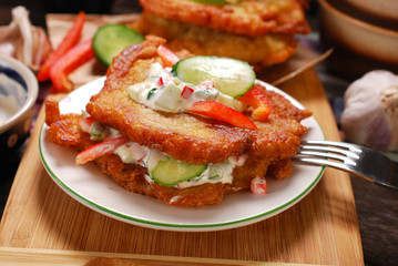 potato cakes with vegetable and mayonnaise sauce