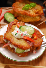 potato cakes with vegetable and mayonnaise sauce