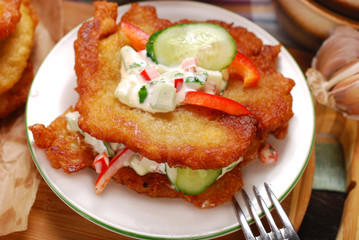 potato cakes with vegetable and mayonnaise sauce
