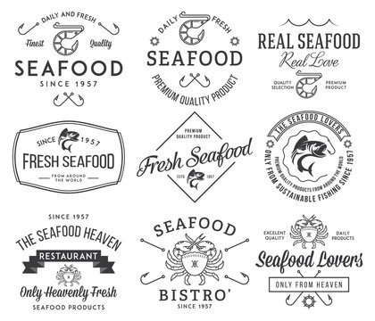 Seafood labels and badges vol. 2 black on white