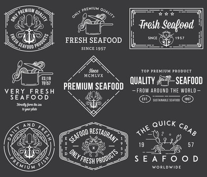 Seafood labels and badges vol. 1 white on black
