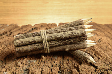 group of pencil on wooden background