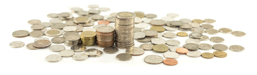 Stack of coin on white