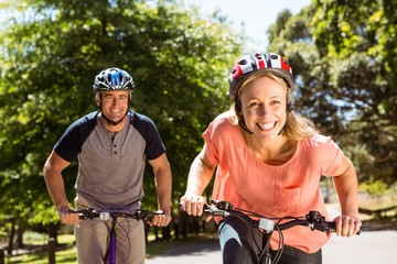Happy couple on a bike ride