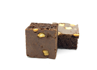 Brownie on white background.