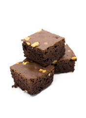 Brownie on white background.